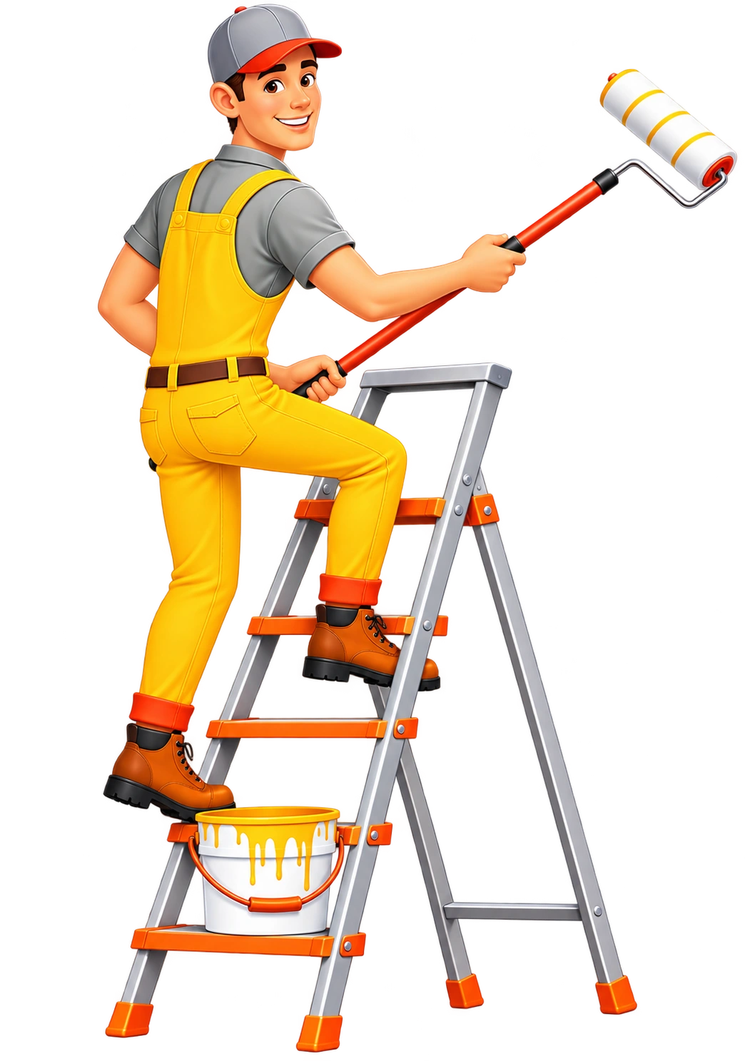 HouseShine painting professional with roller and ladder